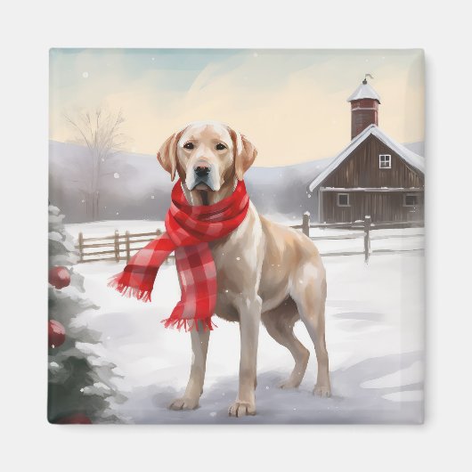 Aimant Chien Labrador dans la neige de Noël (Devant)