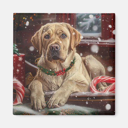 Aimant Chien Labrador Fête de Noël (Devant)