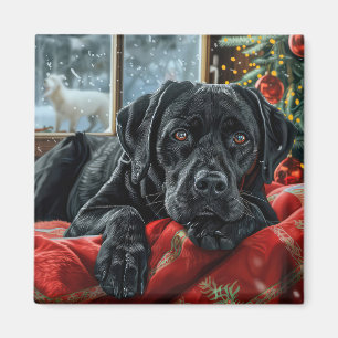 Aimant Chien Labrador Noir Noël Festif