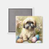 Aimant Chien Lhassa Apso avec oeufs de Pâques vacances (Recto/Verso)