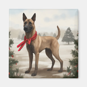 Aimant Chien malinois belge à Noël de neige