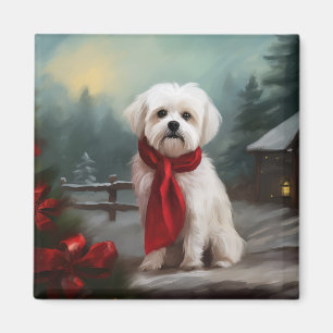 Aimant Chien maltais dans la neige de Noël