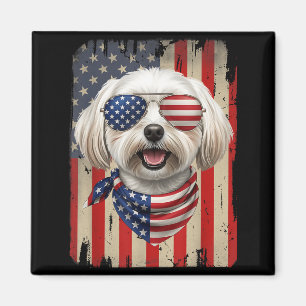 Aimant Chien maltais du 4 juillet Drapeau américain USA