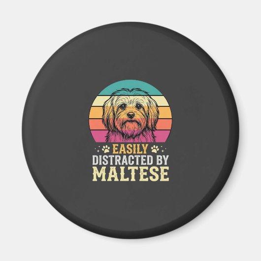 Aimant Chien maltais rétro coucher de soleil distrait (Devant)