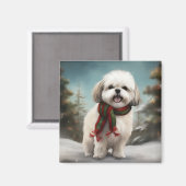 Aimant Chien Malti Tzu à Noël de neige (Recto/Verso)