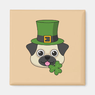 Aimant Chien mignon avec Casquette vert et Shamrock St Pa