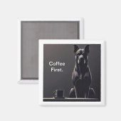 Aimant Chien Noir Café D'abord (Recto/Verso)