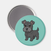 Aimant Chien noir mignon Scottish Terrier Vert (Recto/Verso)