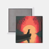 Aimant Chien noir minimaliste du coucher du soleil (Recto/Verso)