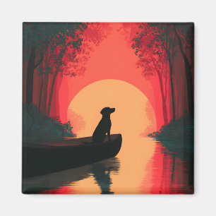 Aimant Chien noir minimaliste du coucher du soleil