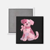 Aimant Chien Patchwork Ruban Rose Sensibilisation au Canc (Recto/Verso)