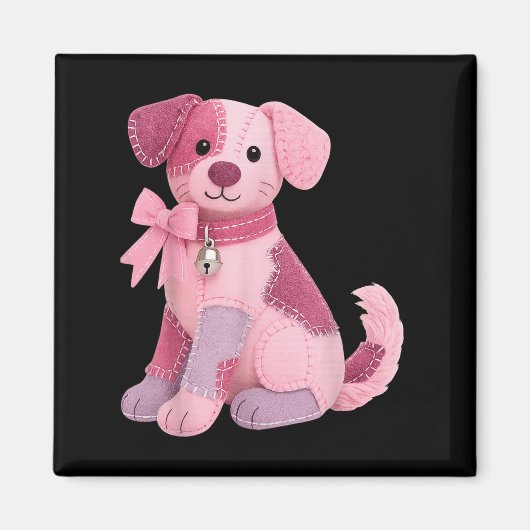 Aimant Chien Patchwork Ruban Rose Sensibilisation au Canc (Devant)