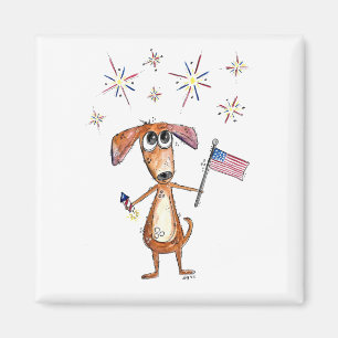 Aimant Chien patriote fantaisiste mignon avec drapeau