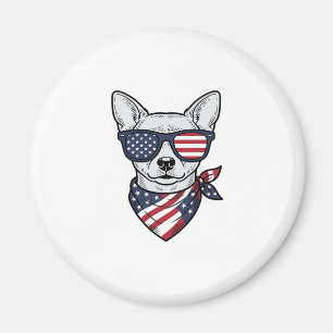 Aimant Chien Patriotique avec Lunettes de Soleil Drapeau