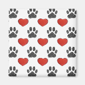 Aimant Chien Paws Et Coeurs Rouges Peinture Motif (Devant)
