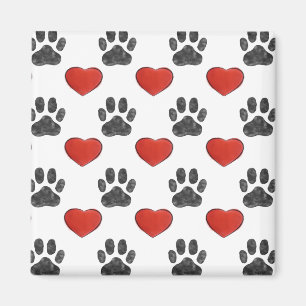 Aimant Chien Paws Et Coeurs Rouges Peinture Motif