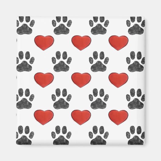 Aimant Chien Paws Et Coeurs Rouges Peinture Motif (Devant)