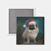 Aimant Chien pekingese pendant Noël de neige (Recto/Verso)