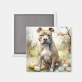 Aimant Chien Pitbull avec œufs de Pâques vacances (Recto/Verso)