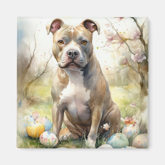Aimant Chien Pitbull avec œufs de Pâques vacances (Devant)