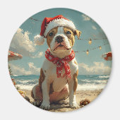 Aimant Chien Pitbull Noël Vintage Plage (Devant)