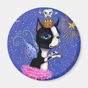 Aimant Chien poilu de dents Boston Terrier Pink Tutu Crow