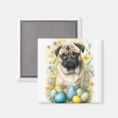 Aimant Chien Pug avec vacances de œufs de Pâques (Recto/Verso)