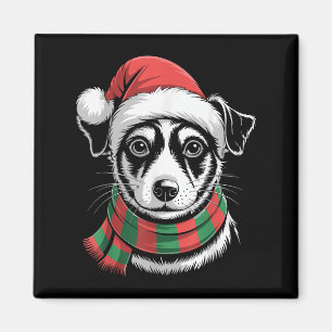 Aimant Chien Rat Terrier Noël Chapeau Écharpe de Santa Co