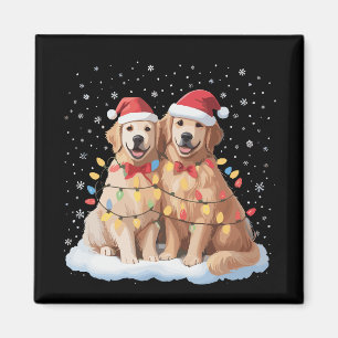 Aimant Chien Retriever doré Noël Chapeau de Père Noël Ren