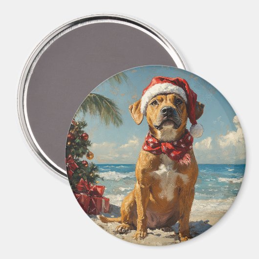 Aimant Chien Rhodesian Ridgeback Noël Plage Vintage (Recto/Verso)