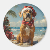 Aimant Chien Rhodesian Ridgeback Noël Plage Vintage (Devant)