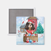 Aimant Chien Roi Cavalier dans la neige Maison de Chien N (Recto/Verso)