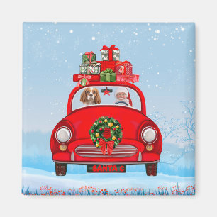 Aimant Chien Roi Cavalier En Voiture Avec Le Père Noël