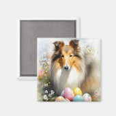 Aimant Chien Rough Collie avec vacances de Pâques  (Recto/Verso)