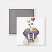 Aimant Chien Saint-Bernard avec coeurs Saint-Valentin  (Recto/Verso)