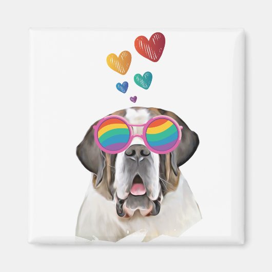 Aimant Chien Saint-Bernard avec coeurs Saint-Valentin  (Devant)