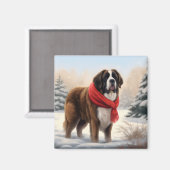 Aimant Chien Saint-Bernard dans la neige de Noël (Recto/Verso)