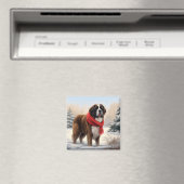 Aimant Chien Saint-Bernard dans la neige de Noël (In Situ (Lave-vaisselle))