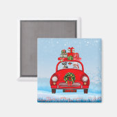 Aimant Chien schnauzer en voiture avec le Père Noël (Recto/Verso)