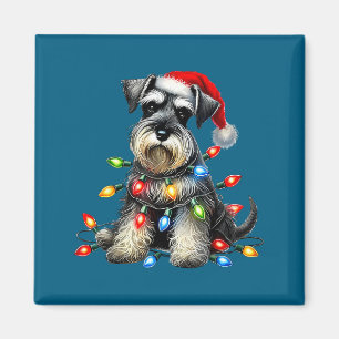 Aimant Chien Schnauzer Noël Chapeau de Père Noël Xmas Lum