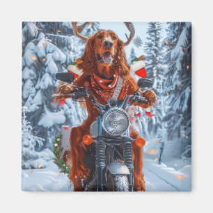 Aimant Chien Setter Rouge Irlandais à Vélo à Noël