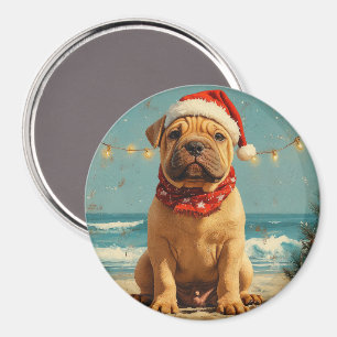 Aimant Chien Shar Pei Noël Vintage Plage