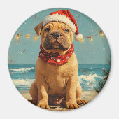 Aimant Chien Shar Pei Noël Vintage Plage (Devant)