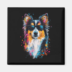 Aimant Chien Shetland coloré Chien Cheveux Visage mignon