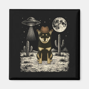 Aimant Chien Shiba Inu Cowboy Occidental Drôle Ufo