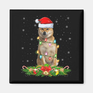 Aimant Chien Shiba Inu Lumières de Noël Drôle de Chapeau