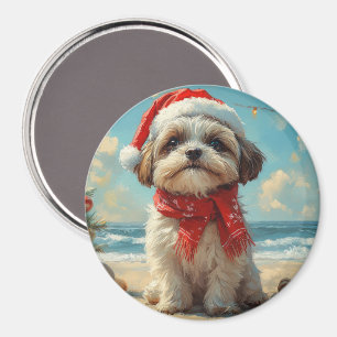 Aimant Chien Shih Tzu Noël Vintage Plage