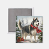 Aimant Chien sibérien Husky à Noël de neige (Recto/Verso)