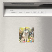 Aimant Chien sibérien Husky avec oeufs de Pâques vacances (In Situ (Lave-vaisselle))