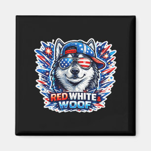 Aimant Chien siberien husky rouge blanc et ouah ouah drôl